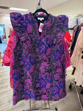 Chandler Flower Print Dress by THML, Magenta/Blue